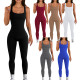 Solid Sleeveless Tank Top Bodysuit Thread Square Neck Open Back Hip Lift Slim Fit Sports Bodysuit