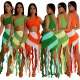 Hot selling elastic waistband with contrasting tassels and patchwork bra sexy short skirt set