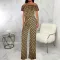 Sexy and fashionable one line collar bra printed jumpsuit