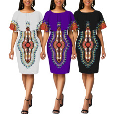 Sexy and fashionable digital printed short sleeved dress