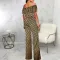 Sexy and fashionable one line collar bra printed jumpsuit