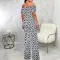 Sexy and fashionable one line collar bra printed jumpsuit