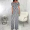 Sexy and fashionable one line collar bra printed jumpsuit