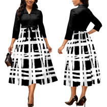 Sexy and fashionable digital printed V-neck 3/4 sleeve one piece dress