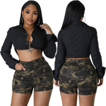 Fashion slim fitting stretch camouflage denim shorts