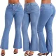 Fashion wide leg washed denim stretch micro flared pants