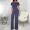 Sexy and fashionable one line collar bra printed jumpsuit