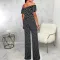 Sexy and fashionable one line collar bra printed jumpsuit