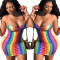 Sexy Rainbow Vertical Strap Wrap Hip Dress