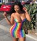 Sexy Rainbow Vertical Strap Wrap Hip Dress