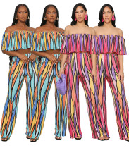 Fashion Off Shoulder Wrap Chest Top Loose Wide Leg Pants Two Piece Set