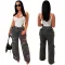 Leisure Perforated Burnt Flower Workwear Bag Micro Horn Denim Pants