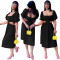 Fashionable U-neck lantern short sleeved open waist backless dress