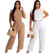 Sexy Tank Top Open Waist Short Sleeve High Waist Wide Leg Pants Casual Set