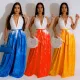 Fashionable printed sleeveless V-neck tie up long skirt