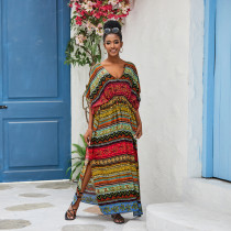 Sexy beach smock with rayon drawstring vacation dress