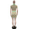 Fashion Flower Woven Polo Neck Short Sleeve Skirt Set
