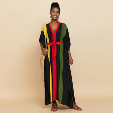Sexy Beach Cover Up Polyester Lun Contrast Holiday Robe Dress