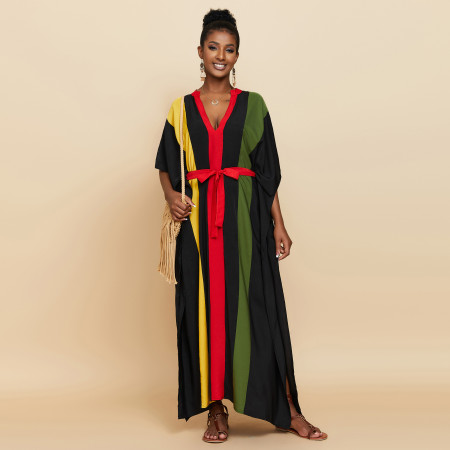 Sexy Beach Cover Up Polyester Lun Contrast Holiday Robe Dress