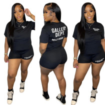 Fashion offset printed round neck short sleeved shorts set