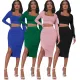 Sexy Fashion Solid Color Big U-Neck Two Piece Set