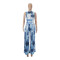 Fashion pattern printed sleeveless jumpsuit+wide leg pants set