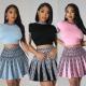 Fashion round neck short sleeved pleated two-piece set