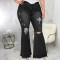 Fashion Slim Fit Wide Leg Perforated Plus Size Flare Jeans