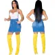 Fashion versatile patchwork stretch denim short skirt