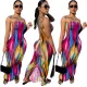 Sexy Off Shoulder Bra Stripe Printed Split Dress