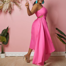 Fashionable oversized one shoulder hollowed out irregular dress