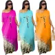 Slanted shoulder V-neck printed loose fitting dress