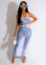 Fashionable and sexy jeans, printed vest, U-neck dress