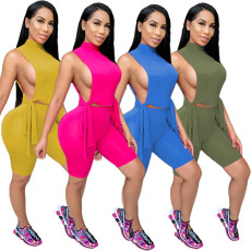 Summer New Solid Color Personality Sleeveless Casual Two Piece Set