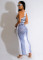 Fashionable and sexy jeans, printed vest, U-neck dress