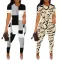 Fashion letter printed split hem short sleeved pants set