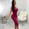 Sexy and fashionable solid color one shoulder diagonal cross dress