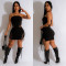 Fashion Solid Color Rope Zipper Sleeveless Short Skirt Set of Two