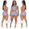 Fashion printed hanging neck top with high waist and buttocks tight pants set