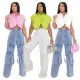 Fashion Solid Short Sleeve Irregular Open Waist Short Shirt