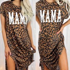 Leopard print slit sexy oversized dress