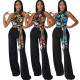 Sexy and fashionable digital printed round neck sleeveless jumpsuit