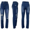 Fashionable distressed diagonal zippered jeans