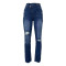 Fashionable distressed diagonal zippered jeans