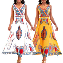 Sexy and fashionable digital printed V-neck jumpsuit