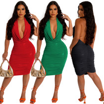 Sexy Low Neck Open Back Ironed Dress