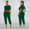 Fashion lace up round neck short sleeved pants two-piece set