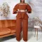 Fashionable Large One Line Neck Long Sleeve Top Loose Wide Leg Pants Set