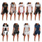 Casual fashion pattern printed split hem short sleeved shorts set