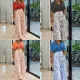 Fashion Large Bat Sleeve Shirt Printed Wide Leg Pants Set